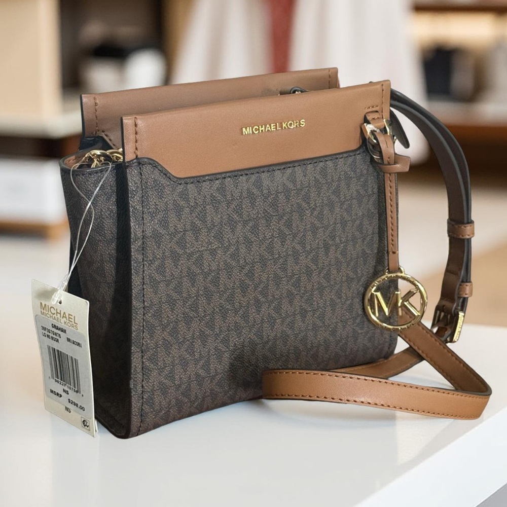 NWT Authentic Michael Kors Graham North South Signature Crossbody Bag - Picture 3 of 15